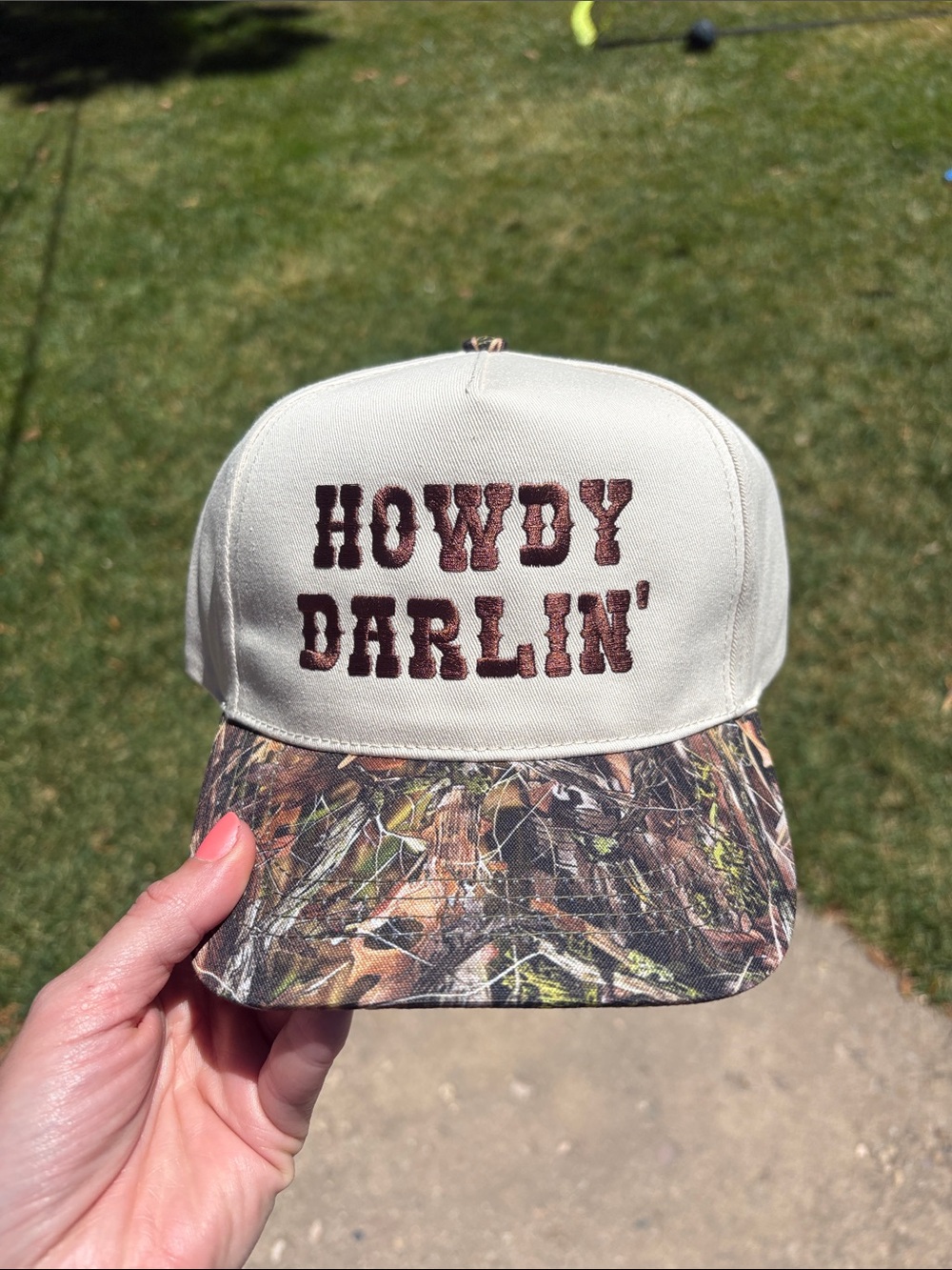 Howdy Darlin' Cream & Camo Trucker Hat